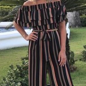 Off the Shoulder Striped Jumpsuit